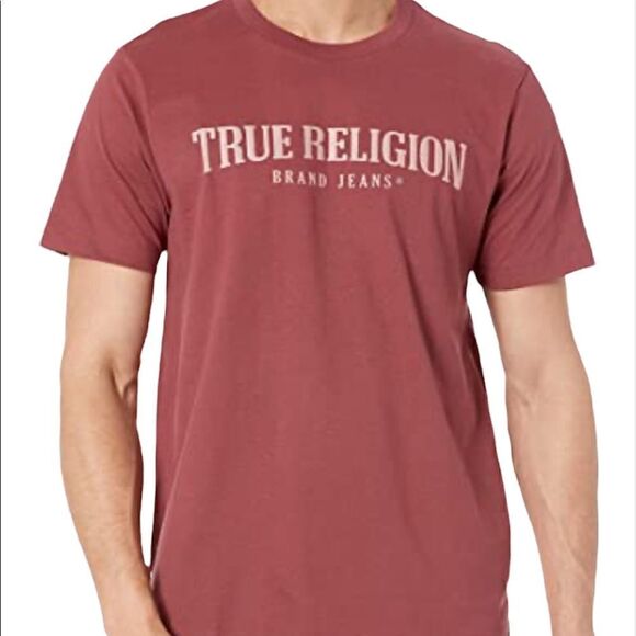New True Religion Men’s Crimson Arch Logo SS Crew Tee Size Medium - Picture 1 of 6